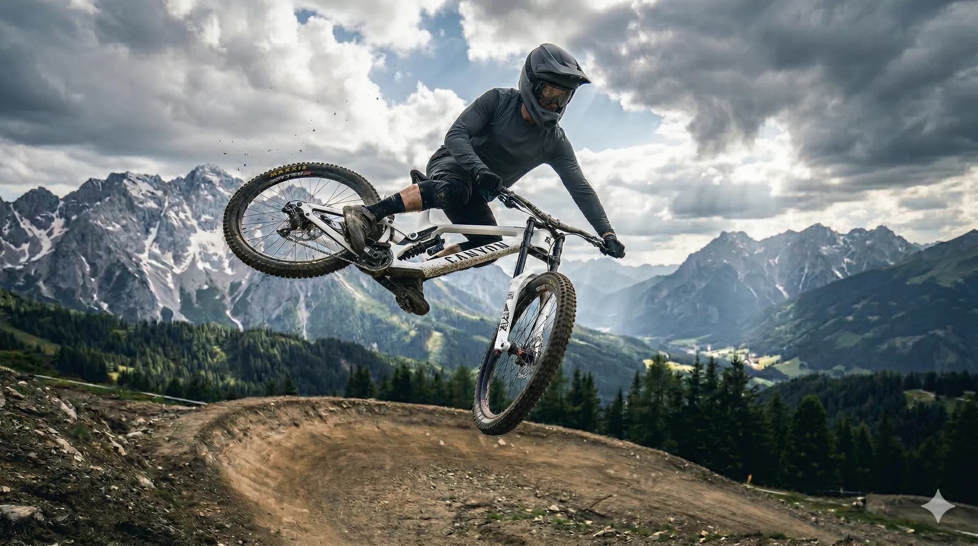 Mountainbiker springt im Bikepark